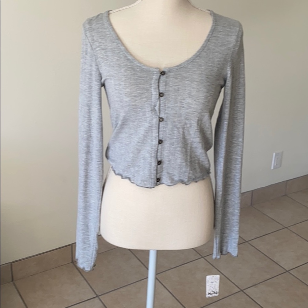 Gray button up long sleeve shirt